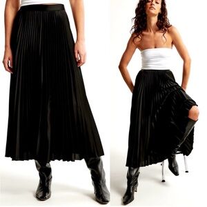 Abercrombie Black Satin Pleated Midi Skirt Sz XSP